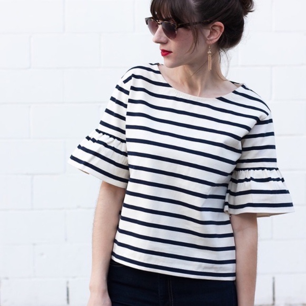 SOLD*J. Crew • Striped Ruffle Sleeve T-Shirt Sz. S